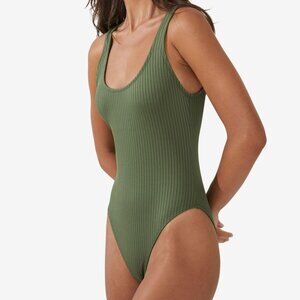COTTON ON Juniors Low-Back One-Piece Sw Khaki Crinkle S